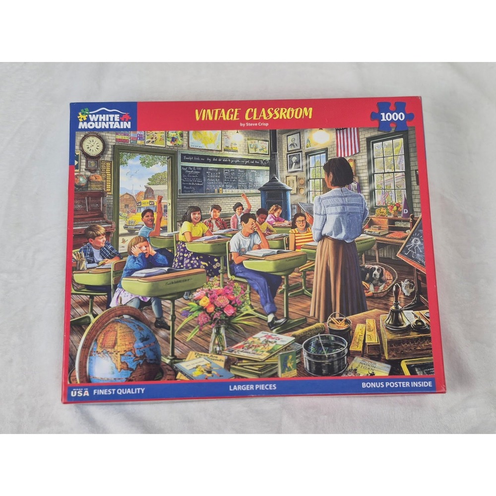 White Mountain Jigsaw Puzzle 1000 Piece Multicolor Vintage Classroom Excellent